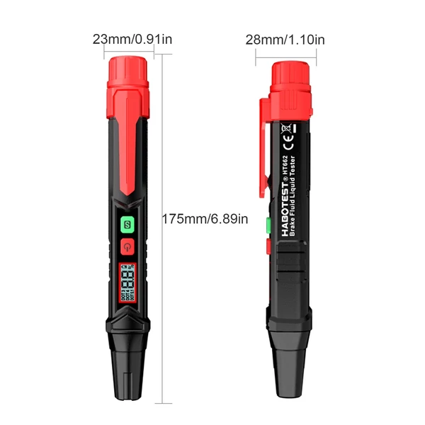 HABOTEST HT662 fékfolyadék teszter LCD digitális fékolaj-érzékelő toll autókhoz, motorkerékpárokhoz hangjelző riasztóval, 3 színű háttérvilágítással