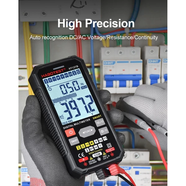 HABOTEST intelligens digitális multiméter, 3,1 hüvelykes LCD 6000 számláló univerzális mérőműszer, automatikus hatótávolság True RMS NCV tesztelő 600 V voltmérő 6 A ampermérő 60 MΩ ohmmérő 60 mF kondenzátor hőmérsékletmérő - HT127A TN kijelző