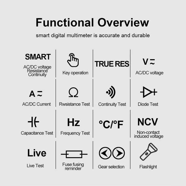 HABOTEST intelligens digitális multiméter, 3,1 hüvelykes LCD 6000 számláló univerzális mérőműszer, automatikus hatótávolság True RMS NCV tesztelő 600 V voltmérő 6 A ampermérő 60 MΩ ohmmérő 60 mF kondenzátor hőmérsékletmérő - HT127A TN kijelző