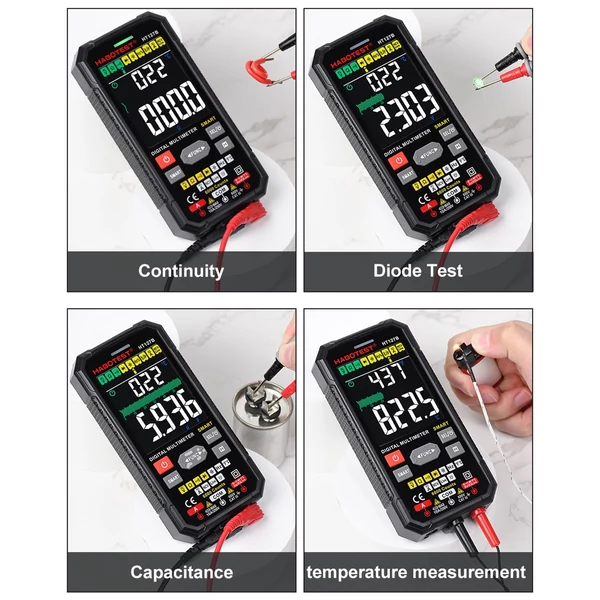 HABOTEST intelligens digitális multiméter, 3,1 hüvelykes LCD 6000 számláló univerzális mérőműszer, automatikus hatótávolság True RMS NCV teszter 600 V voltmérő 6 A ampermérő 60 MΩ ohmmérő 60 mF kondenzátor hőmérsékletmérő - HT127B VA kijelző