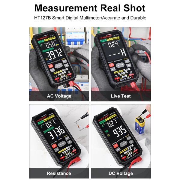 HABOTEST intelligens digitális multiméter, 3,1 hüvelykes LCD 6000 számláló univerzális mérőműszer, automatikus hatótávolság True RMS NCV teszter 600 V voltmérő 6 A ampermérő 60 MΩ ohmmérő 60 mF kondenzátor hőmérsékletmérő - HT127B VA kijelző