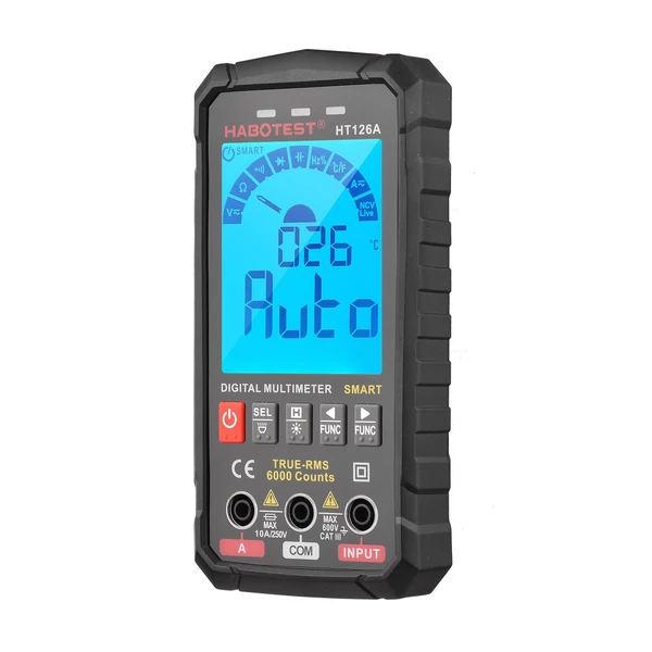 HABOTEST intelligens digitális multiméter 6000 valódi RMS-t számol, automatikus mérési tartomány LCD háttérvilágítással, hőmérséklet méréssel AC/DC feszültség Áram kapacitás ellenállás Frekvencia folytonosság dióda tesztelése - HT126A