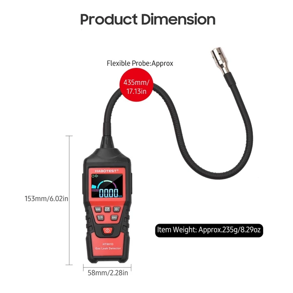 HABOTEST háztartási gázszivárgás érzékelő PPM mérő metánkoncentráció riasztó műszer - HT601B