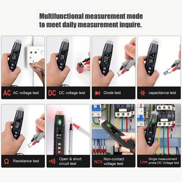 HABOTEST HT122A toll típus Digitális intelligens kézi multiméteres True RMS LCD kijelző 4000 számláló NCV mérő DC/AC Feszültség Ellenállás Kapacitás Frekvencia Teszter Fázisszekvencia érzékelés