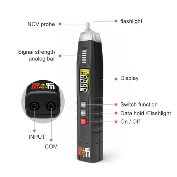 HABOTEST HT122A toll típus Digitális intelligens kézi multiméteres True RMS LCD kijelző 4000 számláló NCV mérő DC/AC Feszültség Ellenállás Kapacitás Frekvencia Teszter Fázisszekvencia érzékelés