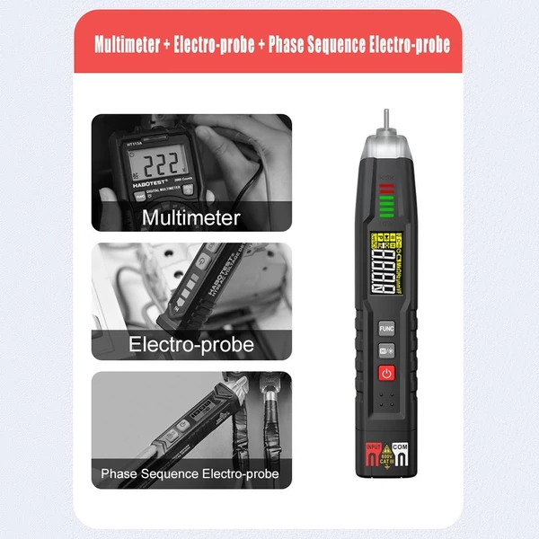 HABOTEST HT122A toll típus Digitális intelligens kézi multiméteres True RMS LCD kijelző 4000 számláló NCV mérő DC/AC Feszültség Ellenállás Kapacitás Frekvencia Teszter Fázisszekvencia érzékelés