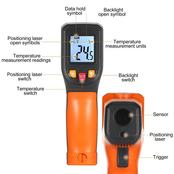 NJTY infravörös, érintésmentes digitális hőmérő pisztoly -50°C ~ 400°C hőmérő ipari, konyhai főzéshez, gépjárművekhez, nem emberi testhőmérsékletre