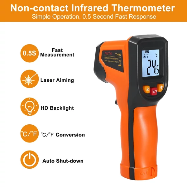 NJTY infravörös, érintésmentes digitális hőmérő pisztoly -50°C ~ 400°C hőmérő ipari, konyhai főzéshez, gépjárművekhez, nem emberi testhőmérsékletre