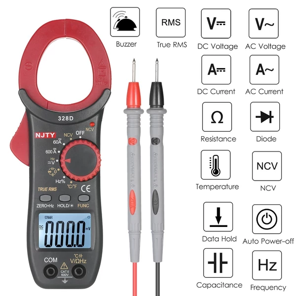 NJTY 328D 600A AC Clamp Meter Automatikus hatótávolság 6000 Számol 1,6 hüvelykes LCD digitális AC True RMS NCV