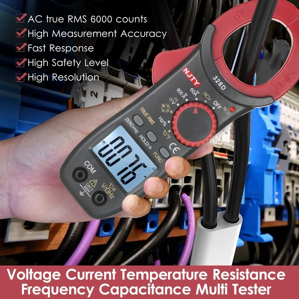 NJTY 328D 600A AC Clamp Meter Automatikus hatótávolság 6000 Számol 1,6 hüvelykes LCD digitális AC True RMS NCV