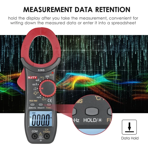 NJTY 328D 600A AC Clamp Meter Automatikus hatótávolság 6000 Számol 1,6 hüvelykes LCD digitális AC True RMS NCV
