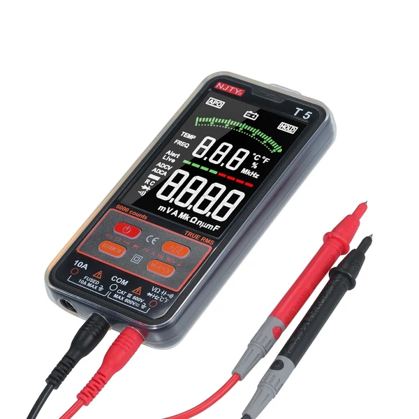 NJTY T5 6000 számít valódi RMS multiméter digitális univerzális tesztelő 3,8 hüvelykes nagy LCD kijelző Multi-Tester 600V voltmérő 10A ampermérő AC/DC ellenállás Kapacitás hőmérséklet Dióda hangjelző NCV mérés kettős zseblámpával