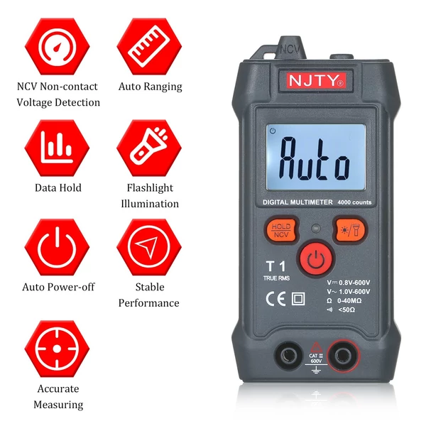 NJTY tenyérméretű LCD digitális multiméter, automatikus hatótávolság NCV 4000 valódi RMS Smart 600 V Voltméter Ohm teszter AC/DC ellenállást mérő BE-KI berregő