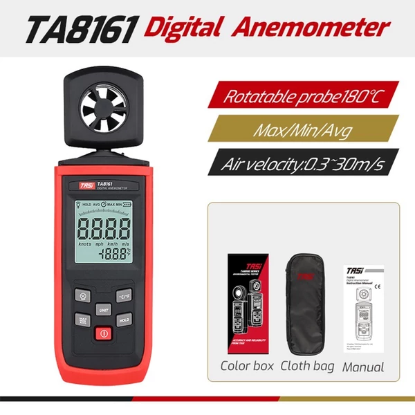 TASI TA8161 digitális anemométer, nagy pontosságú kézi anemográf szélsebesség-jelző levegősebesség levegő hőmérséklet mérés