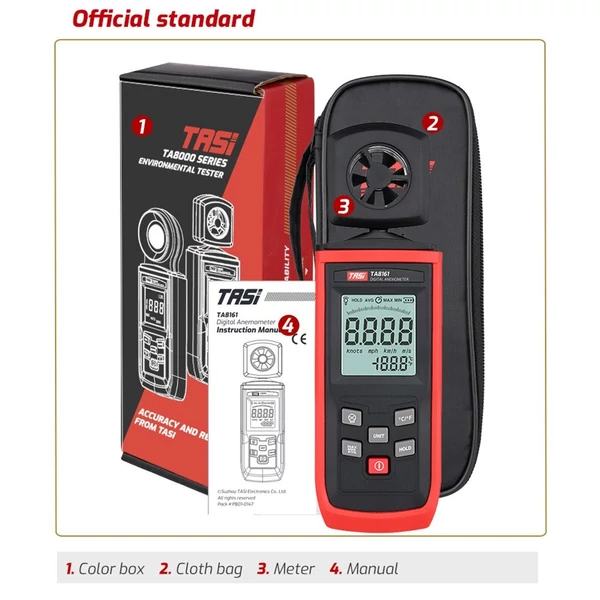 TASI TA8161 digitális anemométer, nagy pontosságú kézi anemográf szélsebesség-jelző levegősebesség levegő hőmérséklet mérés