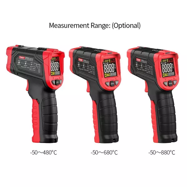 TASI érintésmentes IR digitális kézi hőmérsékletmérő 12:1 pirométer színes LCD kijelző háttérvilágítással - -50～680 ℃