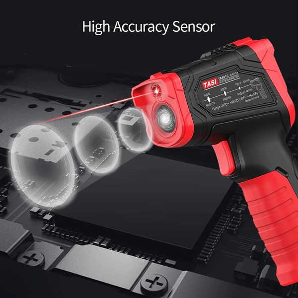 TASI érintésmentes IR digitális kézi hőmérsékletmérő 12:1 pirométer színes LCD kijelző háttérvilágítással - -50～880 ℃