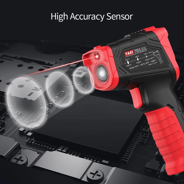 TASI érintésmentes IR digitális kézi hőmérsékletmérő 12:1 pirométer színes LCD kijelző háttérvilágítással - -50～480 ℃