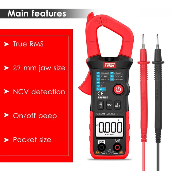 TASI TA8315E digitális bilincsmérő multiméter professzionális tesztelő True RMS multiméter mini többfunkciós tesztelő OHM NCV DC/AC
