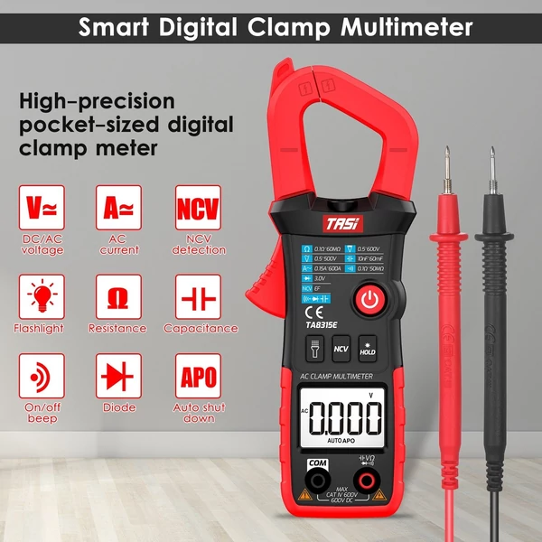 TASI TA8315E digitális bilincsmérő multiméter professzionális tesztelő True RMS multiméter mini többfunkciós tesztelő OHM NCV DC/AC