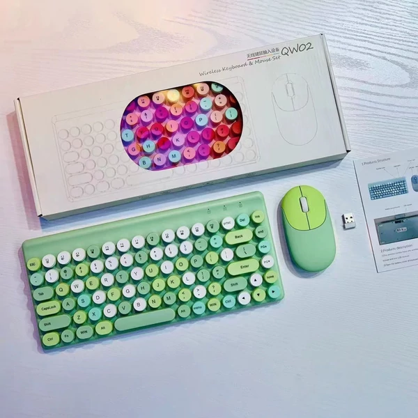2,4 G vezeték nélküli, 86 gombos billentyűzet és egér készlet asztali számítógépekhez, ergonómikus kialakítás, kompatibilis a Windows 2000/XP/7/Vista/98/ME/8/10 rendszerrel - Zöld