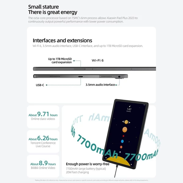 Lenovo Xiaoxin Pad Plus 2023 11,5 hüvelykes 2K érintőképernyő 6GB+128GB Android 12 WiFi Tablet 7700mAh akkumulátor - Szürke