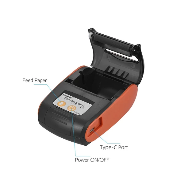 GOOJPRT PT-210 hordozható kézi 58 mm-es termikus nyugtanyomtató - Narancs, 1 papír tekercs