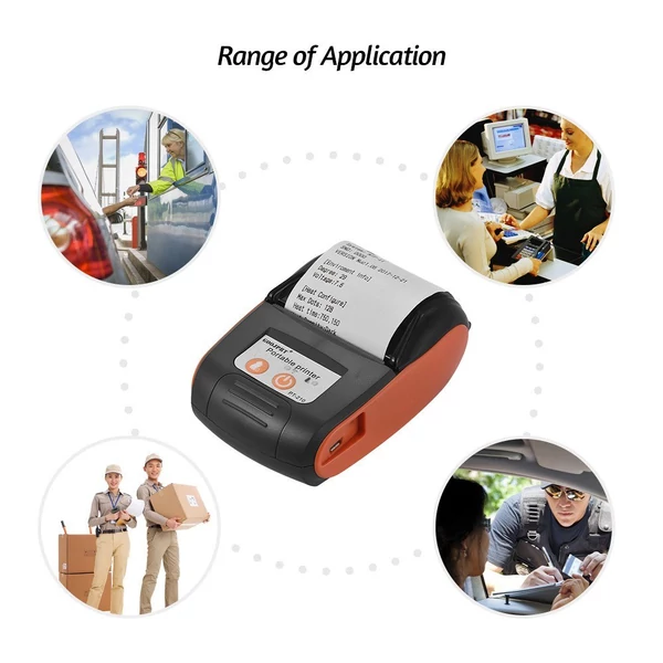 GOOJPRT PT-210 hordozható kézi 58 mm-es termikus nyugtanyomtató - Narancs, 1 papír tekercs