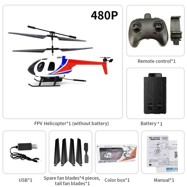 2,4 GHz-es távirányítós helikopter giroszkóp stabilizáló egygombos felszálló leszálló játék (480P kamera) - Fehér, 2 akkumulátor