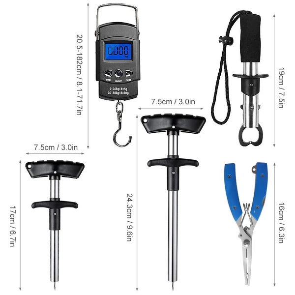 Kézi digitális halmérleg, halfogó, horgászfogó, horogeltávolító kombinált készlet horgászfelszerelés - Készlet 1