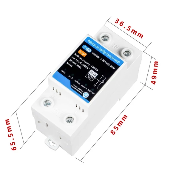 Tuya WiFi intelligens visszazáródó védő LCD kijelző Többfunkciós áramfeszültség figyelő teljesítménymérő védelmek APP vezérlés előrefizetési és előrefizetési jelszókezelési funkcióval