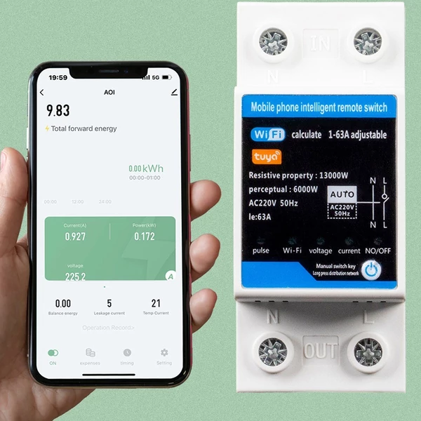 Tuya WiFi intelligens visszazáródó védő LCD kijelző Többfunkciós áramfeszültség figyelő teljesítménymérő védelmek APP vezérlés előrefizetési és előrefizetési jelszókezelési funkcióval