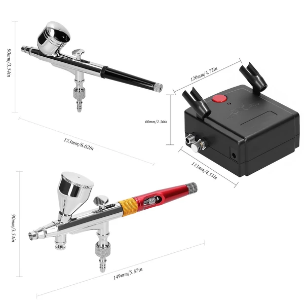 Többcélú, professzionális 0,3 mm-es Airbrush légkompresszor készlet 20-35PSI Airbrush toll légszivattyú készlet - Piros