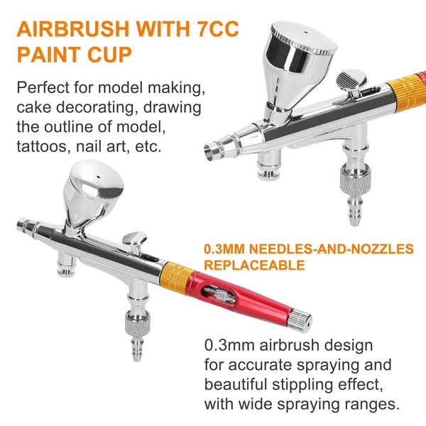 Többcélú, professzionális 0,3 mm-es Airbrush légkompresszor készlet 20-35PSI Airbrush toll légszivattyú készlet - Piros