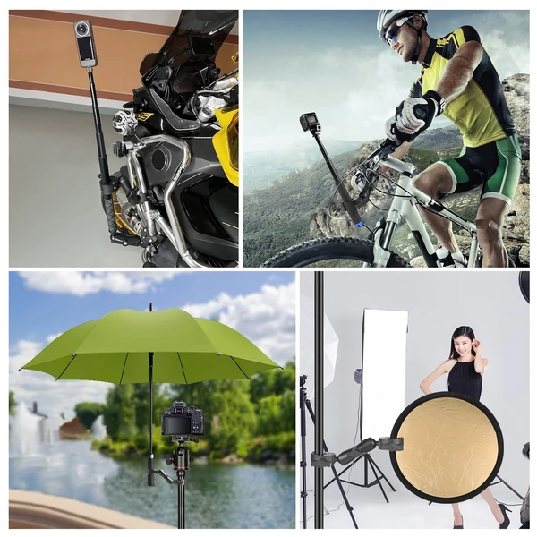 PULUZ PU849B flexibilis motorkerékpár dupla rák bilincsek 360°-ban forgatható sportkamera kormányrúd fix rögzítéssel