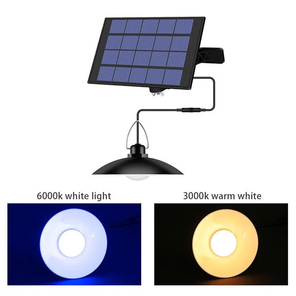 Napenergiával működő függőlámpa állítható panellel, automatikus be-/kikapcsolású világításérzékelővel, IP65 Vízálló függőlámpa - Meleg fehér, 1 fej