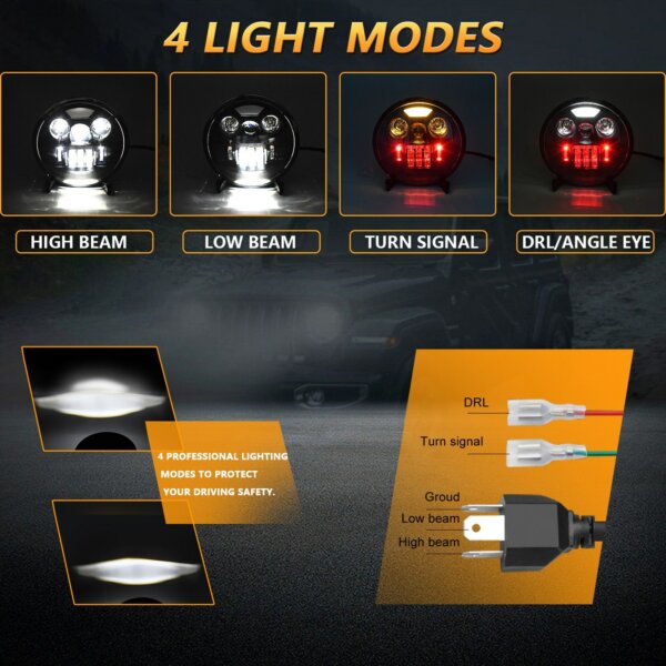 7 hüvelykes autó, motorkerékpár LED-es fényszóró DRL-vel / irányjelzővel / tompított fényszóróval / távolsági fénnyel - 2 db