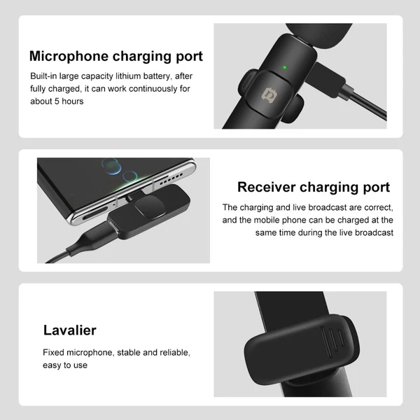 PULUZ PU3151B One-Trigger-Two Mini 2.4G vezeték nélküli mikrofonrendszer C-típusú Android okostelefonokhoz