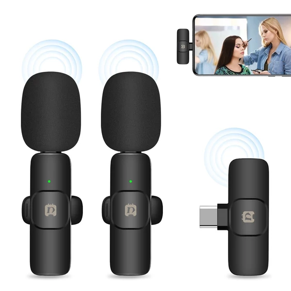 PULUZ PU3151B One-Trigger-Two Mini 2.4G vezeték nélküli mikrofonrendszer C-típusú Android okostelefonokhoz