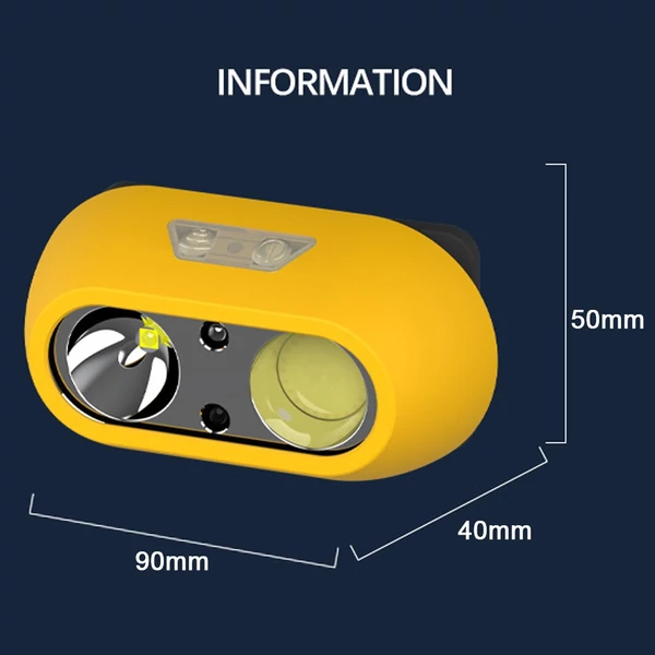 Könnyű fejlámpa csipesszel kültéri kemping horgászat több üzemmódban vízálló USB újratölthető - Sárga