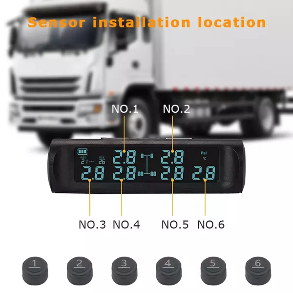 Napenergiával működő 6 kerekű tehergépjárművek gumiabroncsnyomás-ellenőrző rendszere