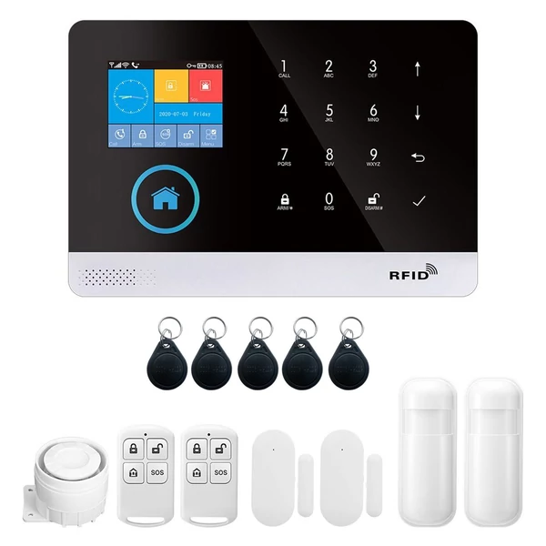 433MHz vezeték nélküli WIFI + 4G automatikus tárcsázó riasztó biztonsági rendszer LCD kijelző ajtó érzékelő PIR mozgásérzékelő telefon APP távirányító