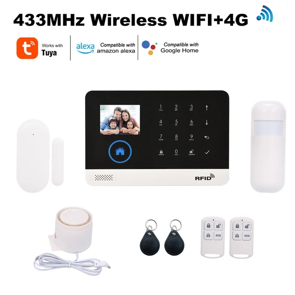 433MHz vezeték nélküli WIFI + 4G automatikus tárcsázó riasztó biztonsági rendszer LCD kijelző ajtó érzékelő PIR mozgásérzékelő telefon APP távirányító