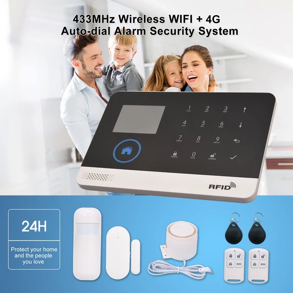 433MHz vezeték nélküli WIFI + 4G automatikus tárcsázó riasztó biztonsági rendszer LCD kijelző ajtó érzékelő PIR mozgásérzékelő telefon APP távirányító