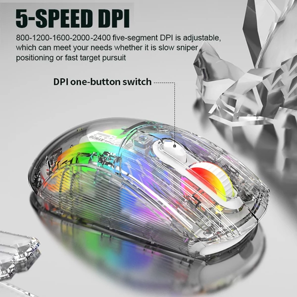 XYH20 RGB mechanikus játék egér BT5.0 2.4G vezeték nélküli USB vevővel - Fekete