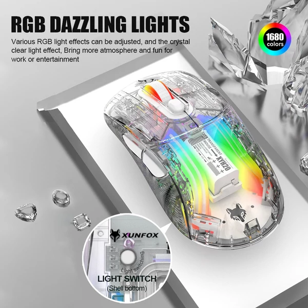 XYH20 RGB mechanikus játék egér BT5.0 2.4G vezeték nélküli USB vevővel - Fekete