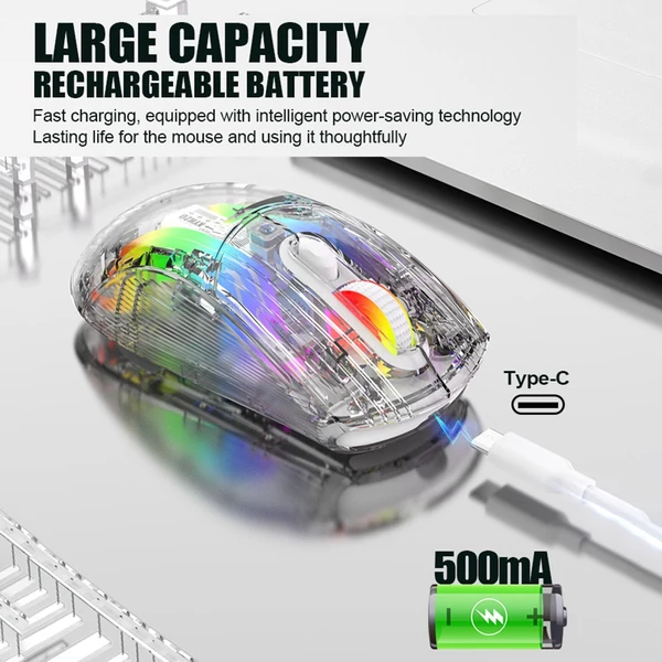 XYH20 RGB mechanikus játék egér BT5.0 2.4G vezeték nélküli USB vevővel - Fehér