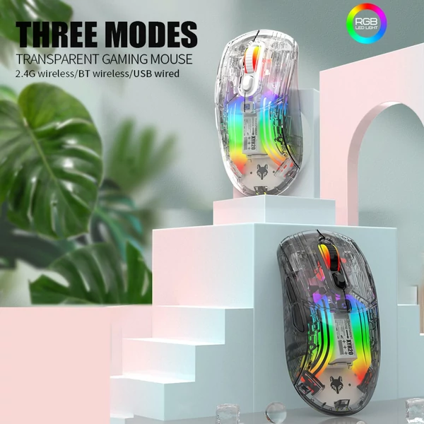 XYH20 RGB mechanikus játék egér BT5.0 2.4G vezeték nélküli USB vevővel - Fehér