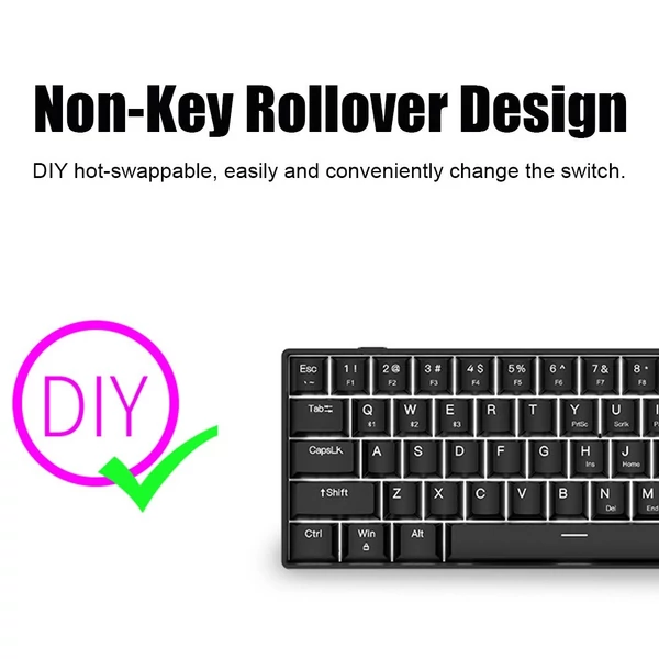 OUTEMU USB vezetékes 61 gombos mechanikus billentyűzet LED háttérvilágítással támogatja a hot swap gombot - Fehér-kék