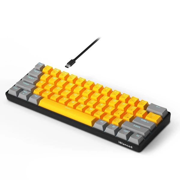 OUTEMU USB vezetékes 61 gombos mechanikus billentyűzet LED háttérvilágítással támogatja a hot swap gombot - Arany-kék